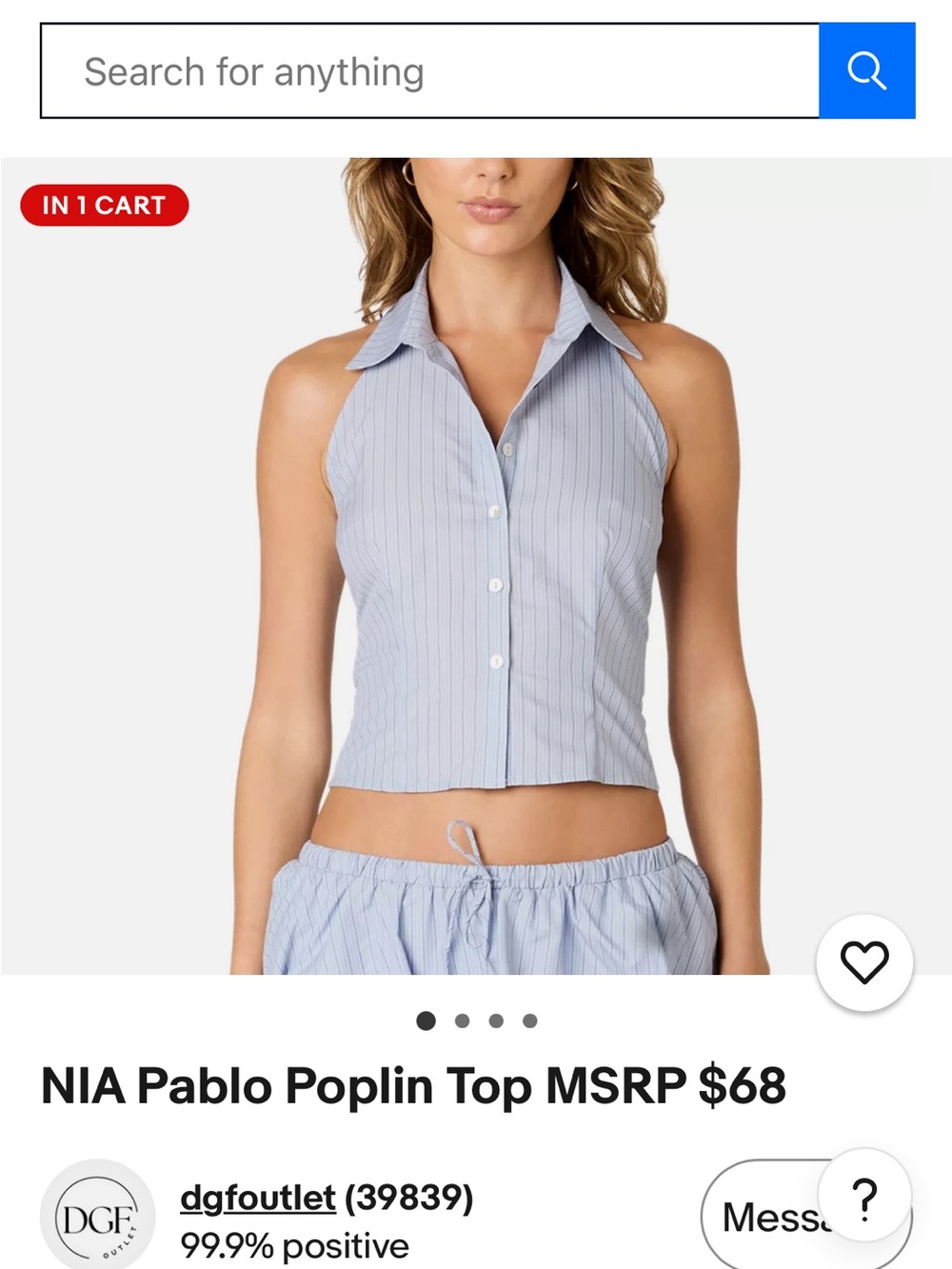 NIA Pablo Sleeveless Poplin Button-Front Top in Light Blue Stripe